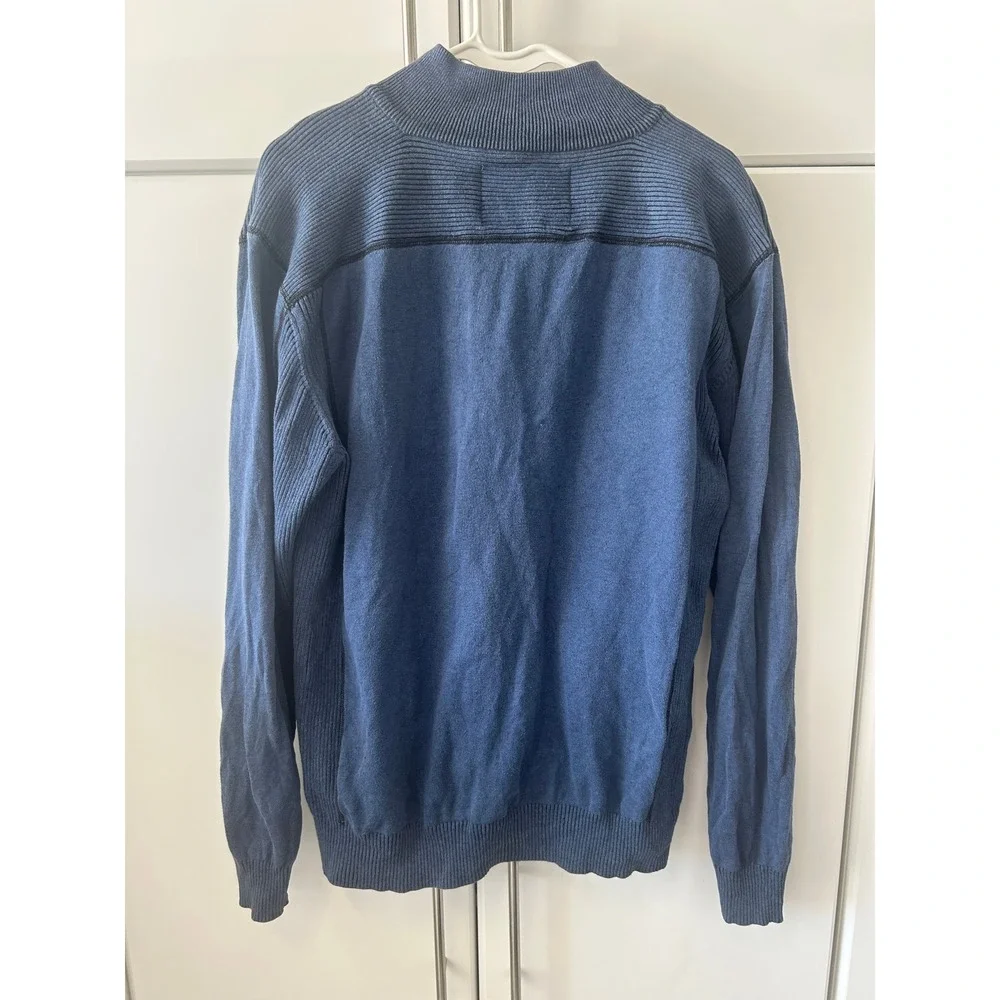 BKE Athletic Fit Mens Blue Quarter Zip Pullover Sweater Size Large Ribbed‎ Knit